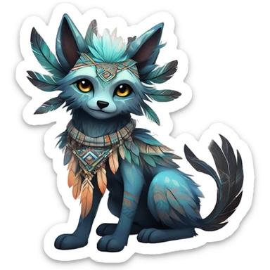cute cool edgy ethereal l epic tribal fantasy animal fursona Fionbri creature by griffsnuff & LiLaiRa & Falvie with exotic colors with intricate patterns and feathers and headdress and necklace full body sticker