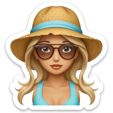 pretty girl with long hair and highlights makeup 🐬 at the beach. 🏝️ sticker