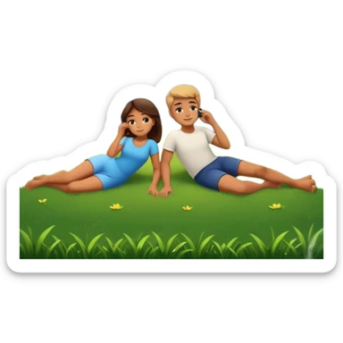 Couple looking at the stars while laying the the grass at night  sticker