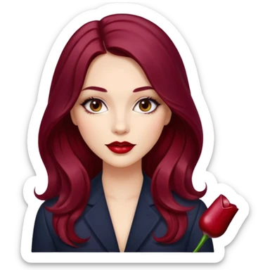 Draw a young glamorous woman with LONG dark burgandy cherry hair in a centre hair part styled slightly wavy sticker