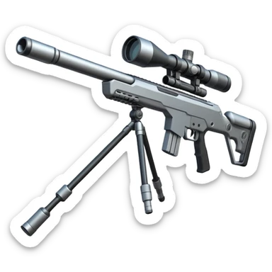 futuristic sniper rifle with an extra-long barrel, missile warhead tip, advanced gadgets sticker