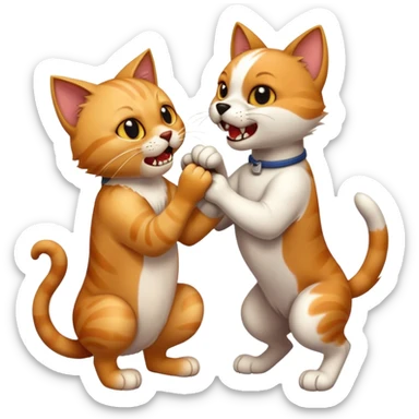 Make a cat with a dog fighting  sticker