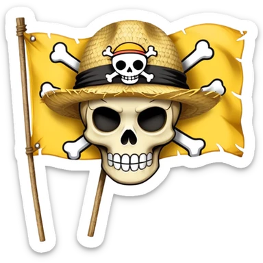 One Piece Straw Hat Pirates flag with skull wearing straw hat sticker