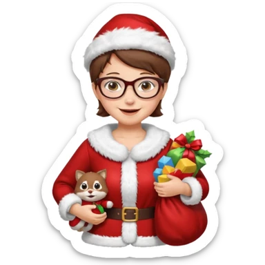 female Santa Claus with glasses with brown short hair sticker