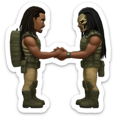 Scene from predator where the two guys clasp hands sticker