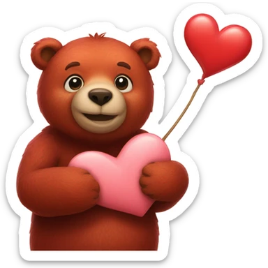 Red bear with heart sticker