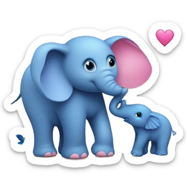 Little Blue Elephant with pink cub and a green bird sticker