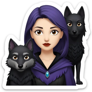 Alysanne Blackwood from Game of Thrones. She is known as black aly and is the Wife of Cregan Stark. I have her looking like Hande Erçel. Show her with a raven and a wolf sticker