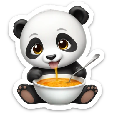 Baby panda eating big bowl of soup sticker