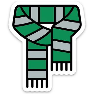 digital sticker of a Slytherin scarf with green and silver stripes, semi-realistic vector art style, clean outlines, flat colors, slight shadows, for a sticker sheet sticker