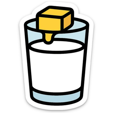 a glass of milk with a pat of butter melting on top, creamy and appetizing, icon style sticker
