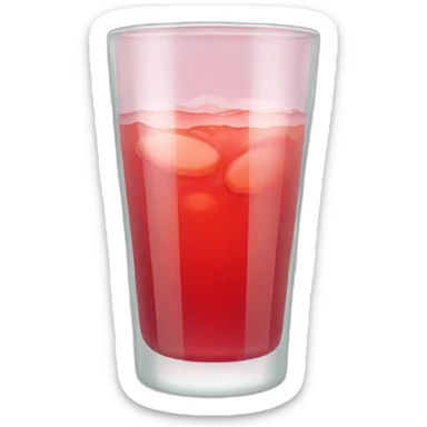 A translucent glass that containing a reddish beverage inside sticker