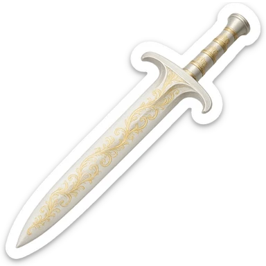 Recolor this weapon to a very light metallic silver color with subtle, elegant gold engravings, matching the gold tone and style of the provided silver shield reference. The gold should be soft and not too yellow or green. Transparent background. sticker