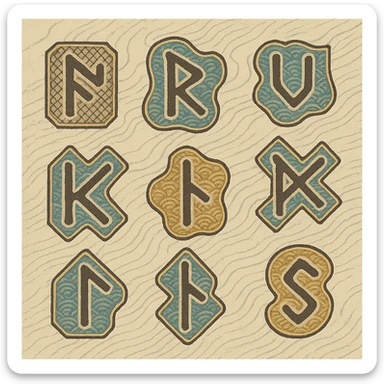 ukiyo-e style rune symbols with traditional Japanese print look sticker