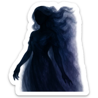 mystical being with no facial features, divine feminine characteristics, blending black, dark blue, and purple colors, mystical and ethereal sticker