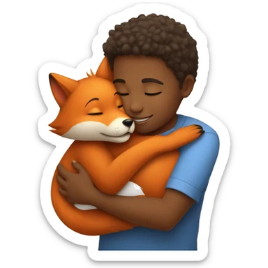 kid hugging a little fox sticker