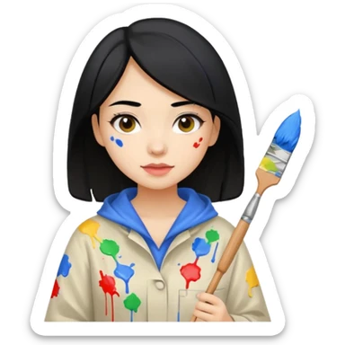   دختر زیبا و نقاش با موهای مشکی  sticker