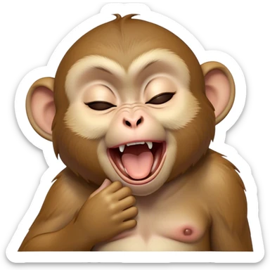 Cinematic Cute Yawning Macaque Portrait Emoji, Head tilted slightly with a dramatic, wide-open yawn, showcasing a gently textured face with half-closed, sleepy eyes and an open, relaxed mouth, Simplified yet irresistibly adorable features, highly detailed, glowing with a soft, cozy glow, high shine, relaxed yet expressive, stylized with a dash of whimsical charm, soft glowing outline, capturing the essence of a drowsy yet affectionate primate that appears ready to stretch out for a nap! sticker