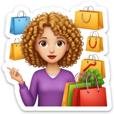 Curly hair girl shopping sticker