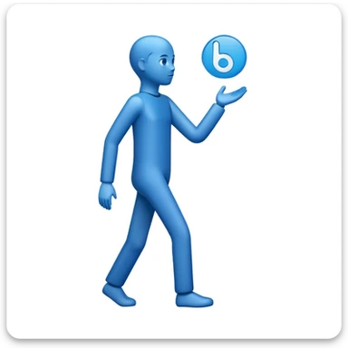 Create a clean emoji of the Billie Eilish Blohsh logo in solid blue color. The emoji should only include the Blohsh figure, without any background, text, or effects. Make sure it looks like the official logo — simple, standing human figure, slightly leaning. Minimalist, iconic sticker