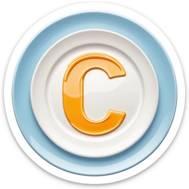 Minimal icon of a white plate with a thin sauce drizzle forming a clearly readable letter ‘C’, precise and unmistakable, in color #FF3D00. sticker