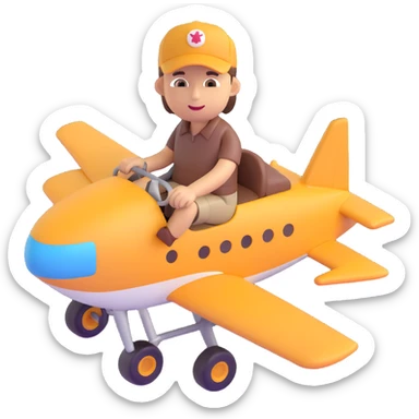brown male wearing a hat sitting on an aircraft, 3D emoji style sticker