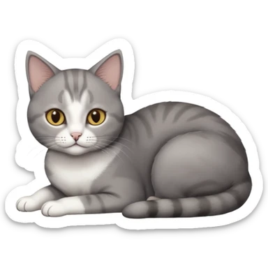 full body tiny short hair dark grey and 3/4 white cat with hazel eyes lying down sticker