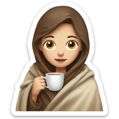 brown haired girl in blanket drinking tea sticker