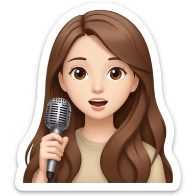 Beautiful Girl with long brown hair singing karaoke funny beige aesthetic  sticker