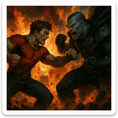 angry fight final battle, one hero facing a villain, explosive action, dynamic pose sticker