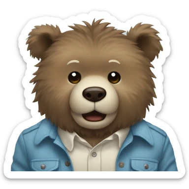 Blue fuzzy bear wearing button up shirt punching   sticker