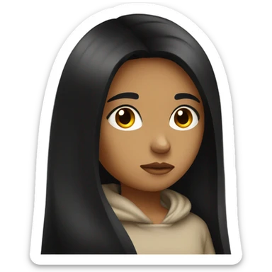 Tan girl with long black hair sad sticker