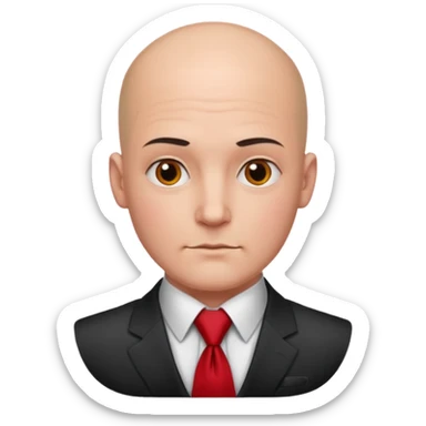 man Bald with red necktie, red dress, tattoo on face, square face. sticker