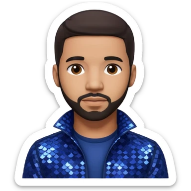 Drake with dark brown hair, indigo sequin outfit sticker