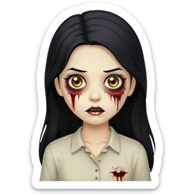 girl zombie with long black hair and beige skin and white shirt sticker
