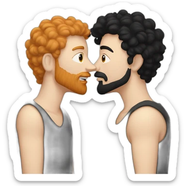 White Man with black hair and ginger beard kissing white man with black hair sticker