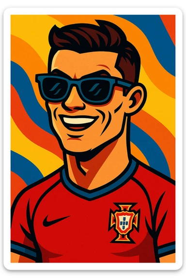 Ronaldo with stylish sunglasses, vibrant toon style sticker
