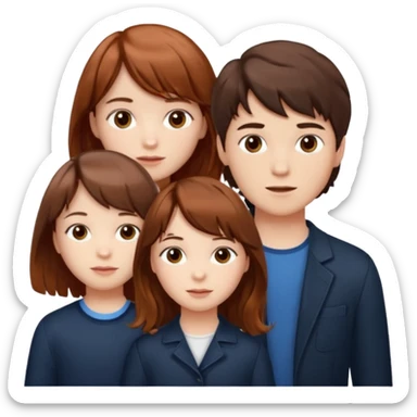 Two girls and a boy. Girl one has long, wavy, light to reddish-brown hair with bangs. Girl two has a dark-colored bob haircut. The boy has wavy, tousled, light to reddish-brown hair with a right side parting. sticker