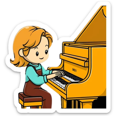 Michelle Monaghan with honey blonde hair playing piano sticker