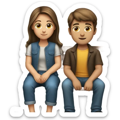 Girl and boy with brown hair sitting on a bench  sticker