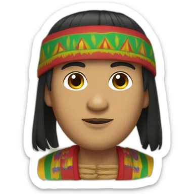 A shaved Inca man, neck-length black hair, wearing a red headband, wearing a poncho (with yellow, green and red lines) sticker