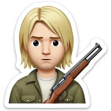 Kurt Cobain with shotgun pointing on his head sticker