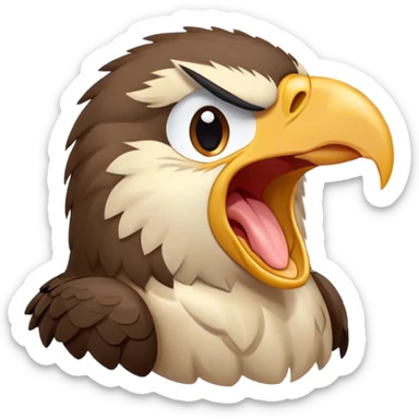 Cinematic Cute Yawning Hawk Portrait Emoji, Head tilted slightly with a dramatic, wide-open yawn, showcasing a robust, agile form with a softly drooping beak and sleepy, half-closed eyes, Simplified yet irresistibly adorable features, highly detailed, glowing with a soft, cozy glow, high shine, relaxed yet expressive, stylized with a dash of whimsical aerial charm, soft glowing outline, capturing the essence of a drowsy yet affectionate hawk that appears ready to stretch out for a nap! sticker