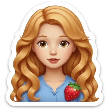 white american girl with strawberry blonde super long wavy hair, blushed cheeks sticker