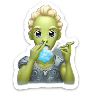 adorable alien vape lord blowing clouds with manicured nails sticker
