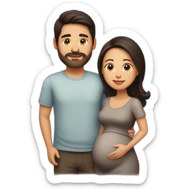 Latin pregnant woman with dark brown medium-long hair and a husband with short dark brown haircut without a mustache or beard sticker