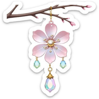 Hanging Iridescent pastel pink sakura crystals white-pearly suncatcher with a tiny bell sticker