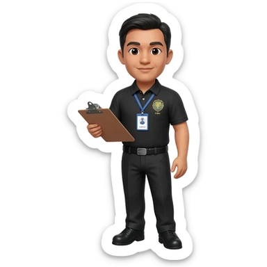 Filipino man black polo shirt and black pants and shoes event marshal sticker