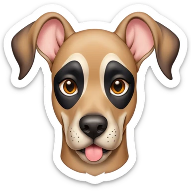 Cinematic Comical Fawn Great Dane Portrait Emoji, Head tilted dramatically with an exaggeratedly amused expression, featuring a sleek fawn coat with a subtle dark mask, wide, expressive amber eyes filled with playful disbelief, Simplified yet hilariously expressive features, highly detailed, glowing with a slightly sassy glow, high shine, dramatic yet playful, stylized with an air of cheeky mischief, bright and endearing, soft glowing outline, capturing the essence of a spirited and over-the-top guardian, so meme-worthy it feels like it could side-eye its way into internet fame instantly! sticker