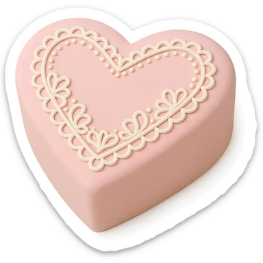 heart-shaped fondant cake with lace piping, transparent background sticker